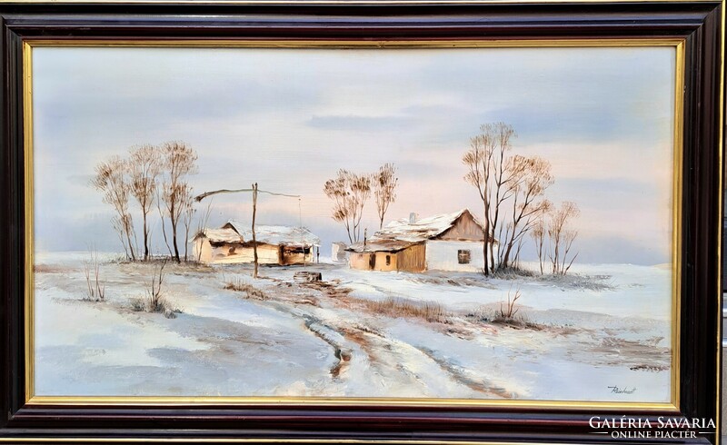 István Reinhardt (1936-): winter morning, 63x103 cm. With a frame!