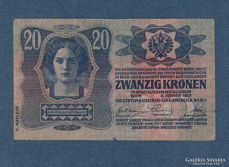 20 Korona 1913 ii issue Hungary overstamped