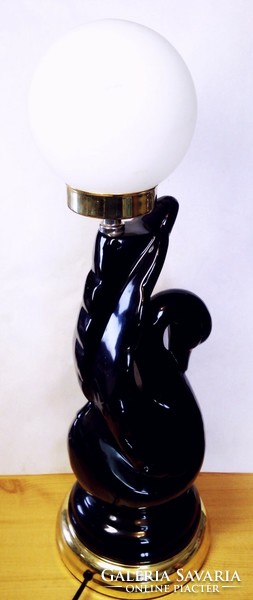 Black swan black ceramic table lamp, in perfect working condition