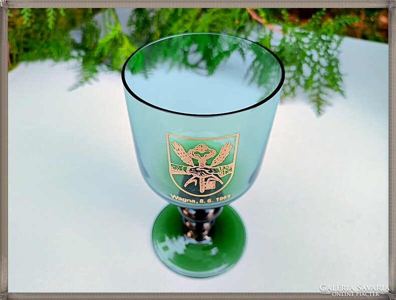 Handcrafted green glass goblet cup with broken base (wagna, Austria, Styria)