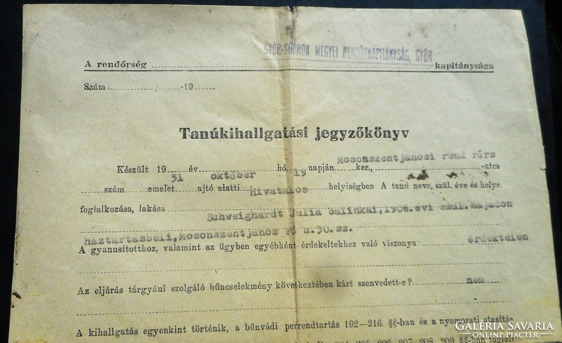 Zsír és lisztrejtegetés az oltár alatt (feljelentés, tanúkihallgatás 1951, Mosonszerntjános, Győr)
