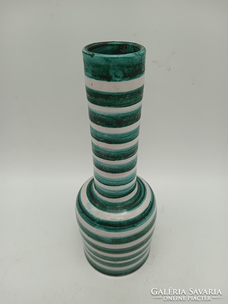 Dybisewszky applied art ceramic vase, (hand grenade shape), green striped, 23 cm