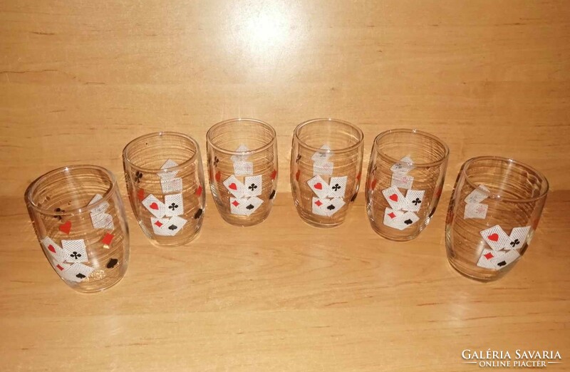 French card patterned glass glass set, 6 in one - 9 cm (18/k)