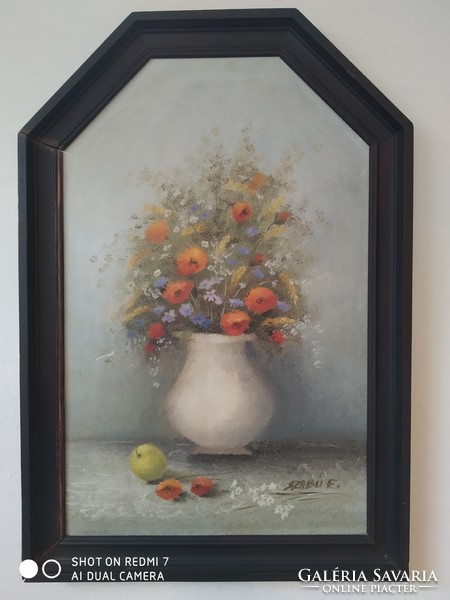 Still life Erzsébet sábo oil painting in an arched frame