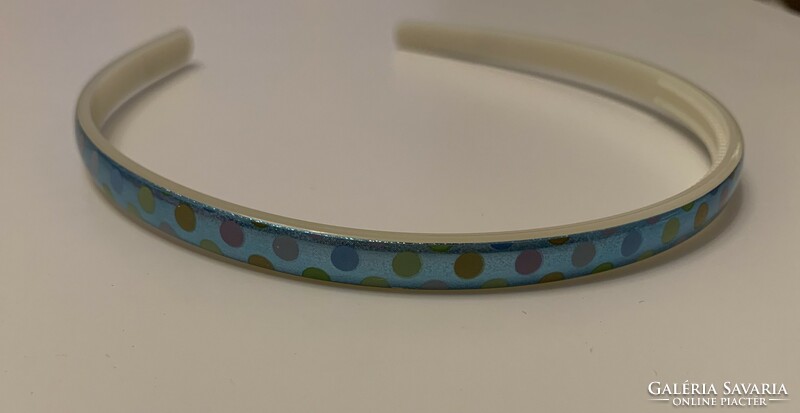 Metallic turquoise headband with colorful dots, new