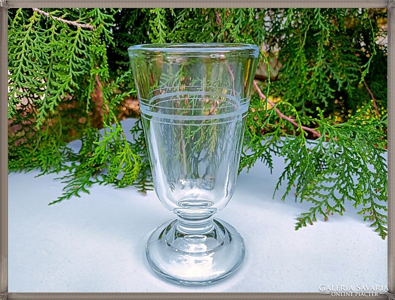 Csiszolt csíkos bieder biedermeier vastagfalú talpas üvegpohár pohár