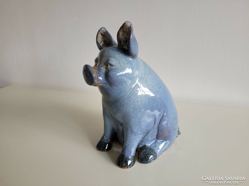 Blue ceramic pig decoration