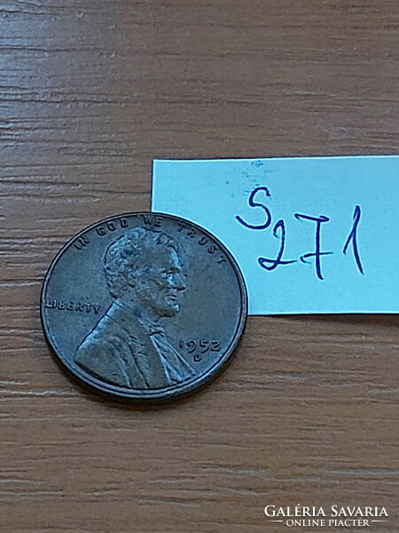 USA 1 CENT 1952  D Verdejel "D" - Denver, Kalászos penny, Lincoln,  BRONZ  S271