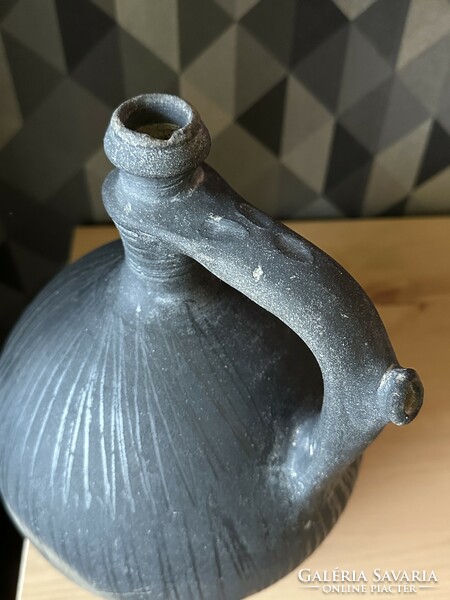Antique black rattle jar, teapot jar, harvest jar