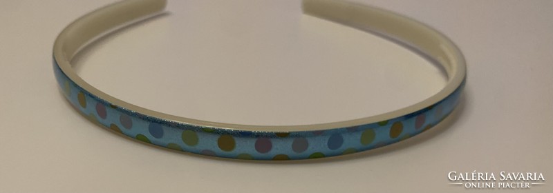 Metallic turquoise headband with colorful dots, new