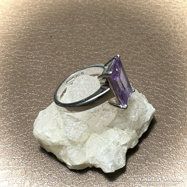 Modern silver ring with purple zircon stone, 925 silver jewelry, zircon stone ring size 54 mm circumference