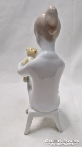 Budapest aquincum girl with teddy bear porcelain figurine in perfect condition 13 cm.