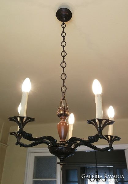 Antique, beautifully crafted, 5-branch bronze chandelier