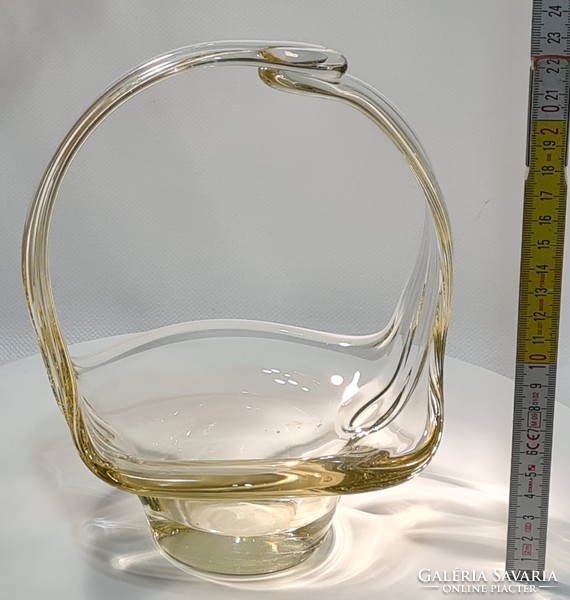Cseh halványsárga üvegkínáló, asztalközép (2967)