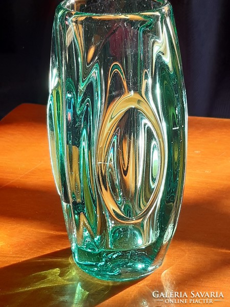 Turquoise sklo union lens glass vase, schröter
