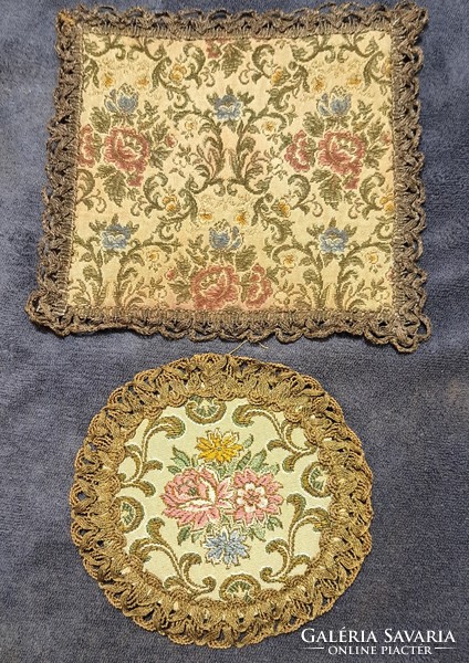 2 old tapestry tablecloths in display case (l4497)