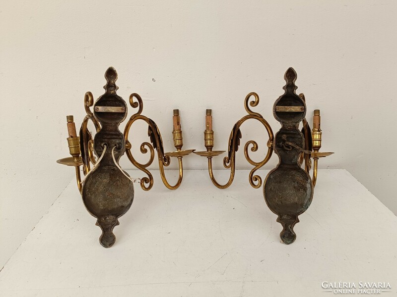 Antique large copper wall arm 2 pieces 2 arm patinated Flemish wall lamp 227 8431