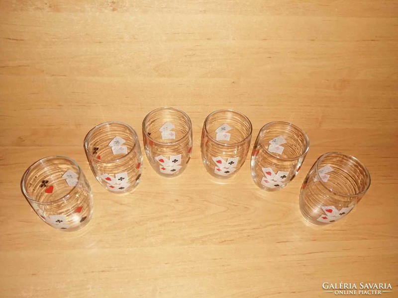 French card patterned glass glass set, 6 in one - 9 cm (18/k)