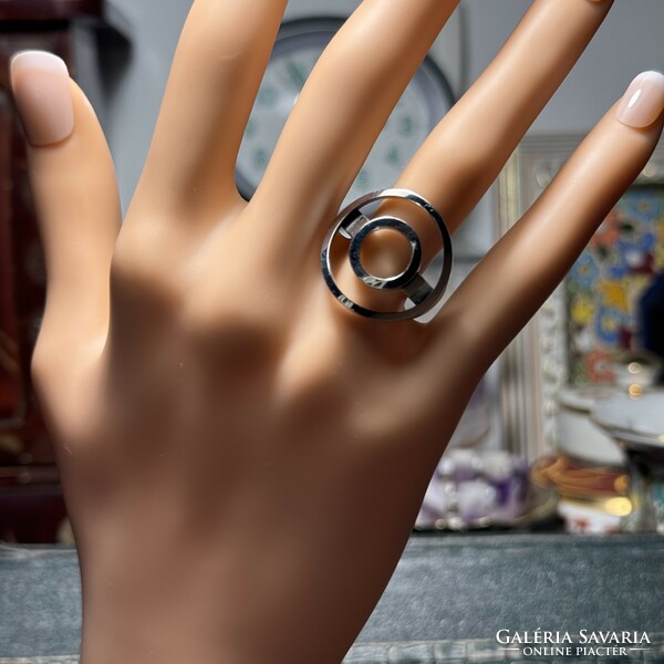 Modern steel ring, geometric pattern ring, modern steel jewelry: 54 mm circumference