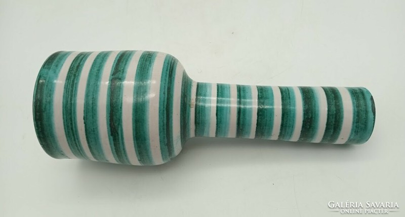 Dybisewszky applied art ceramic vase, (hand grenade shape), green striped, 23 cm