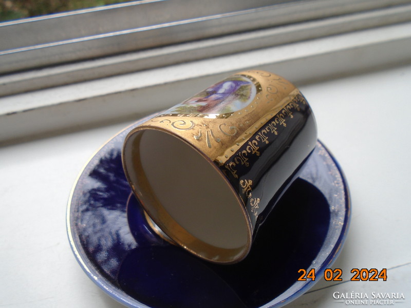 Altwien kobalt-arany mokkás csésze alátéttel,mitologikus jelenettel