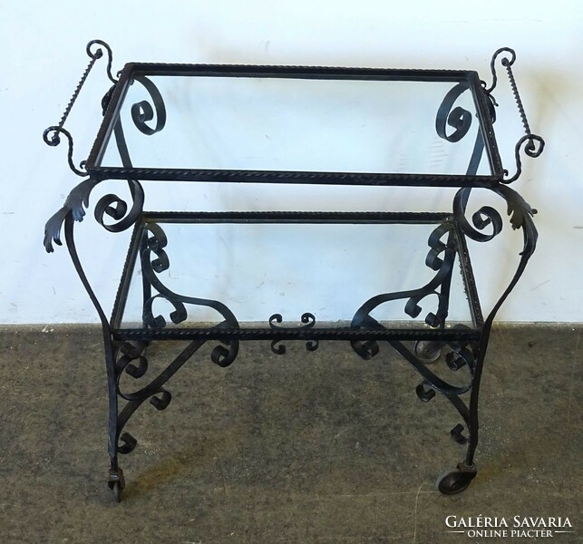 1Q599 old wrought iron rolling cart