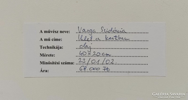 Varga Szidónia "Ihlet a kertben" c. olajfestmény ingyen postával