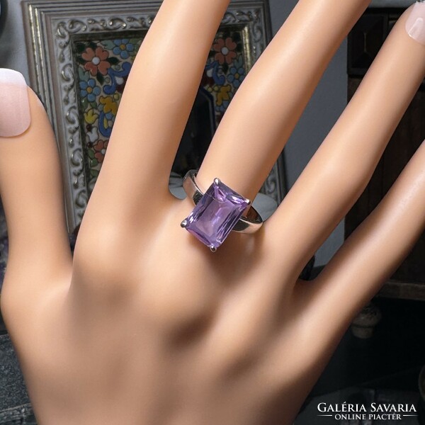 Modern silver ring with purple zircon stone, 925 silver jewelry, zircon stone ring size 54 mm circumference