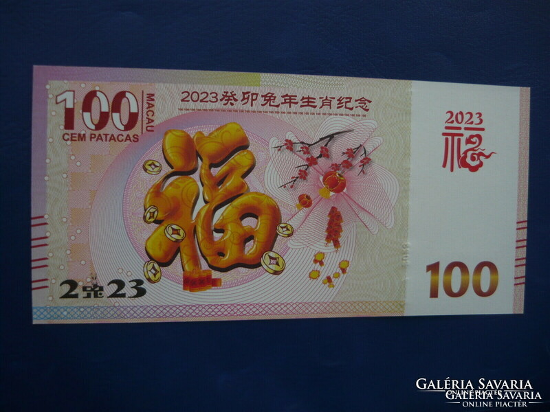 MAKAÓ / MACAU 100 PATACA / CEM PATACAS 2023 NYÚL ÉVE! UNC! RITKA FANTÁZIA PAPÍRPÉNZ!