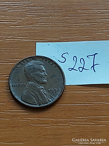 Usa 1 cent 1952 corn penny, lincoln, bronze s227