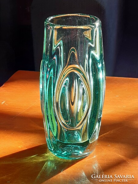 Turquoise sklo union lens glass vase, schröter