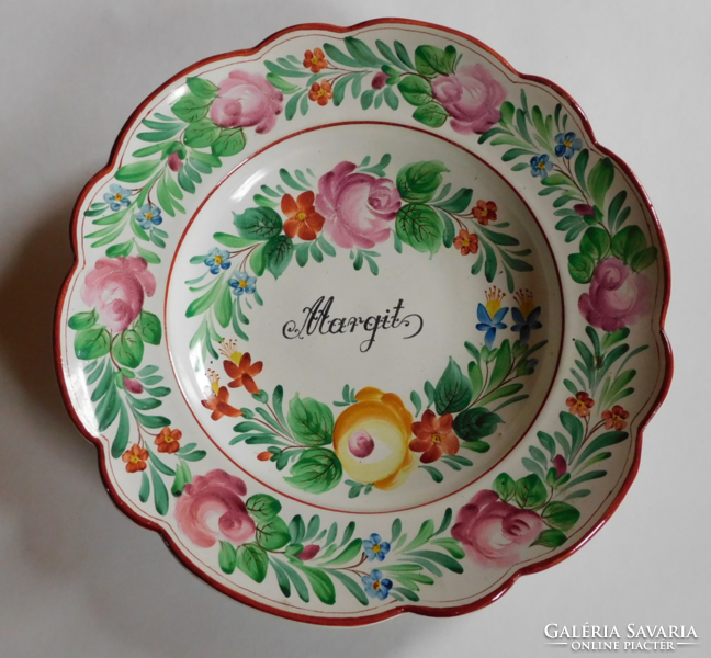 Applied arts company, hand-painted decorative plate with a folk pattern, Margit inscription