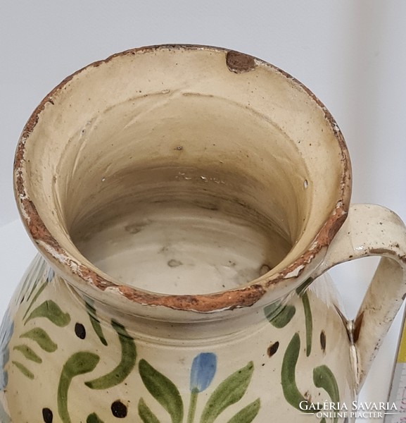 Folk, blue, green floral pattern, white glazed ceramic milk jug (2962)