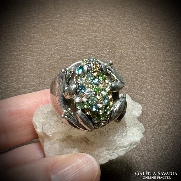 Modern nagy kristály gyűrű, béka statement gyűrű, csillogó alkalmi kristály ékszer: 55 mm körméret