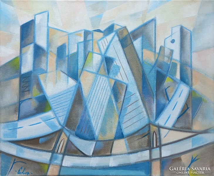 Cubist cityscape - oil painting