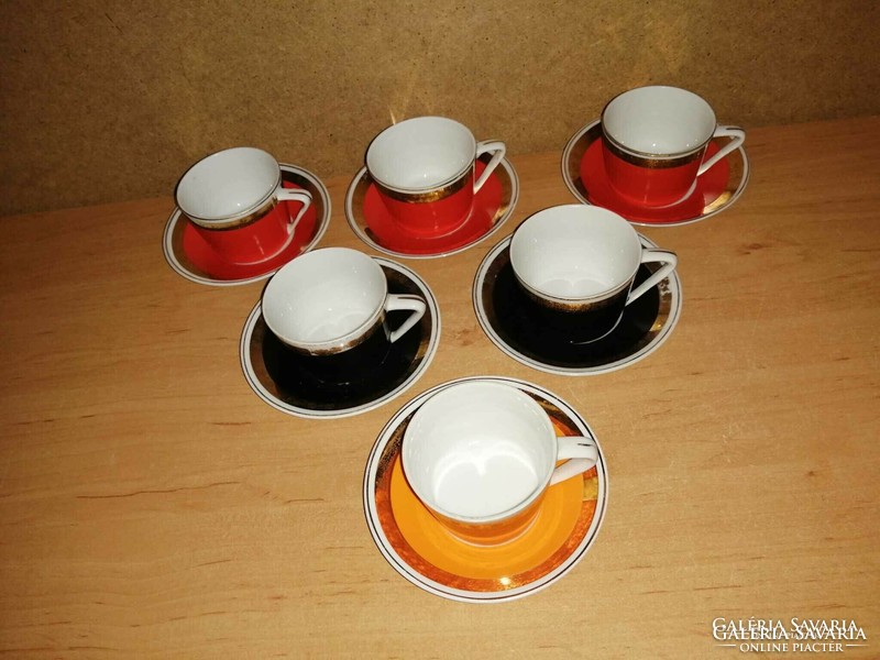 Hollóházi porcelán többszínű kávéscsésze készlet - 6 személyes (36/d)