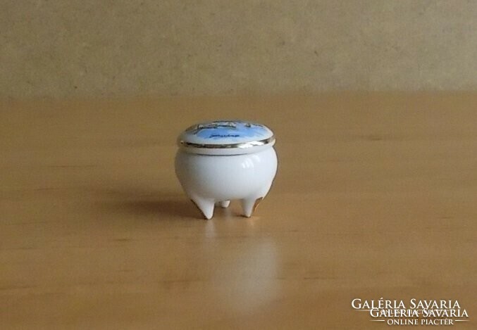 Franciaország Gérardmer emlék pici porcelán arany szélű ékszertartó gyűrűtartó 3 cm (2/p)