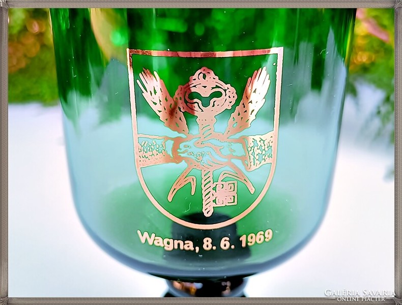 Handcrafted green glass goblet cup with broken base (wagna, Austria, Styria)