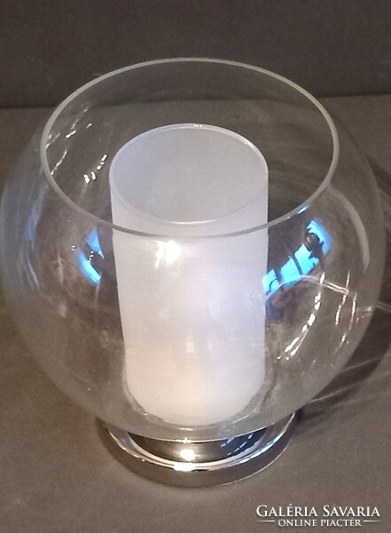 Üveg gömb króm vintage asztali lámpa ALKUDHATÓ Art deco design