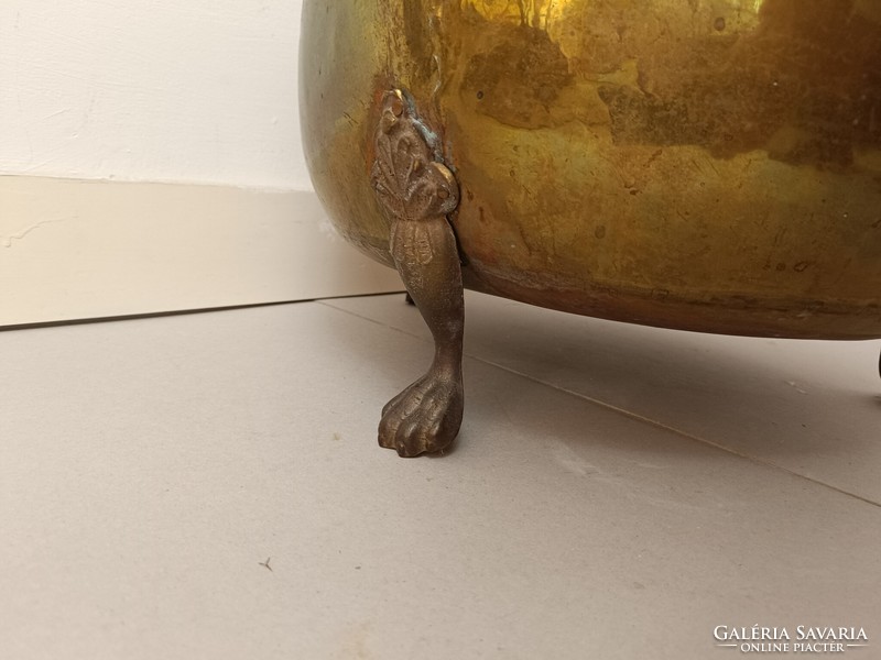 Antik konyhai sárgaréz üst 3 lábú réz edény bogrács kaspó vas füllel 237 8435