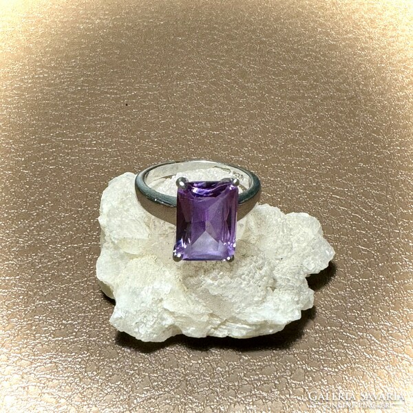 Modern silver ring with purple zircon stone, 925 silver jewelry, zircon stone ring size 54 mm circumference