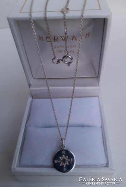 Nice condition marked silver necklace with 925 compass pendant