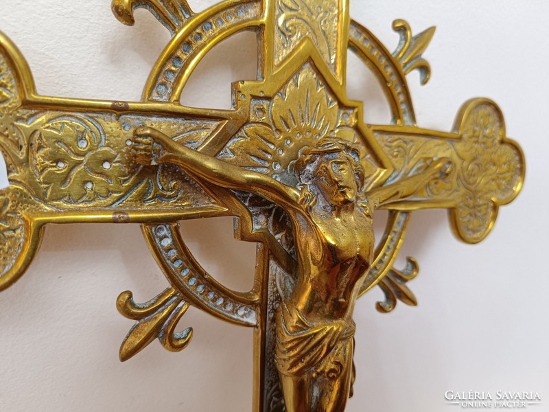 Antique crucifix cross wall hanging patina 19th century bronze Jesus 243 8439