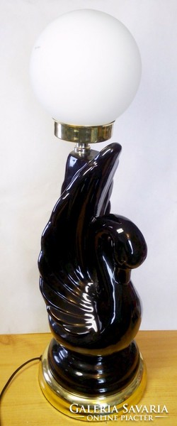 Black swan black ceramic table lamp, in perfect working condition