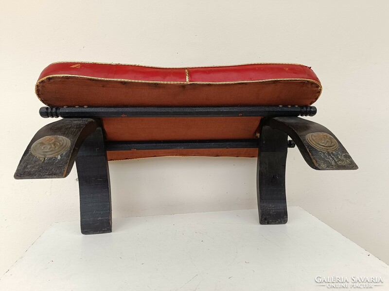 Antique Arabic beautiful ottoman wooden leg red leather stitched 619 8445
