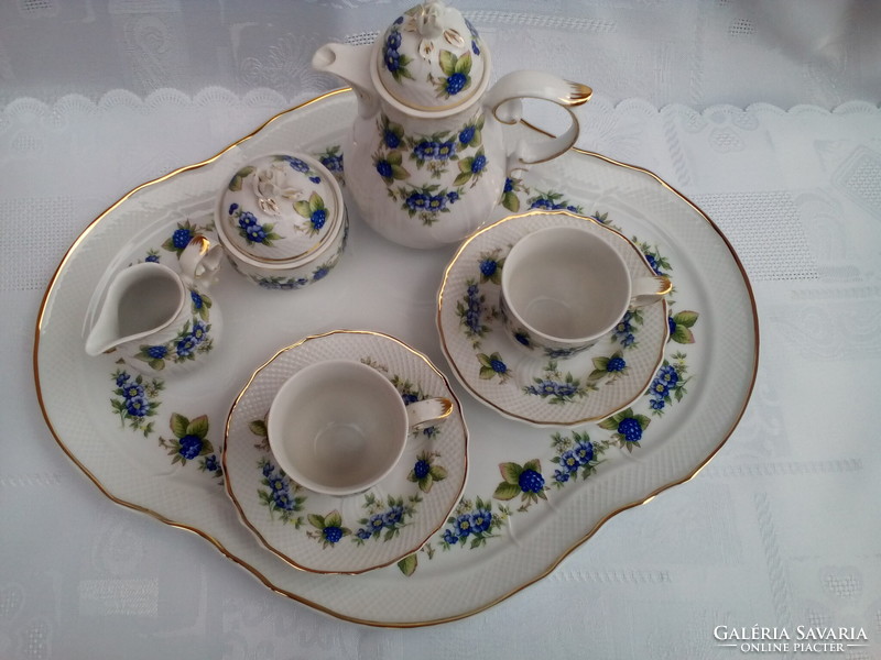 Hollóházi tete coffee set with blackberry pattern