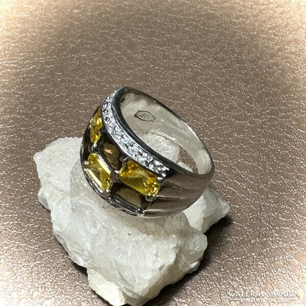 Ródiumos ezüst gyűrű cirkon kövekkel, 925 ezüst ékszer, cirkónia köves gyűrű mérete 59 mm körméret