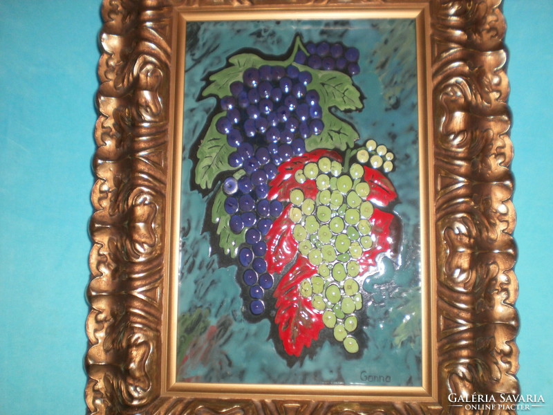 Fire enamel, large size: 30cm x 20cm. Title: bunches of grapes.