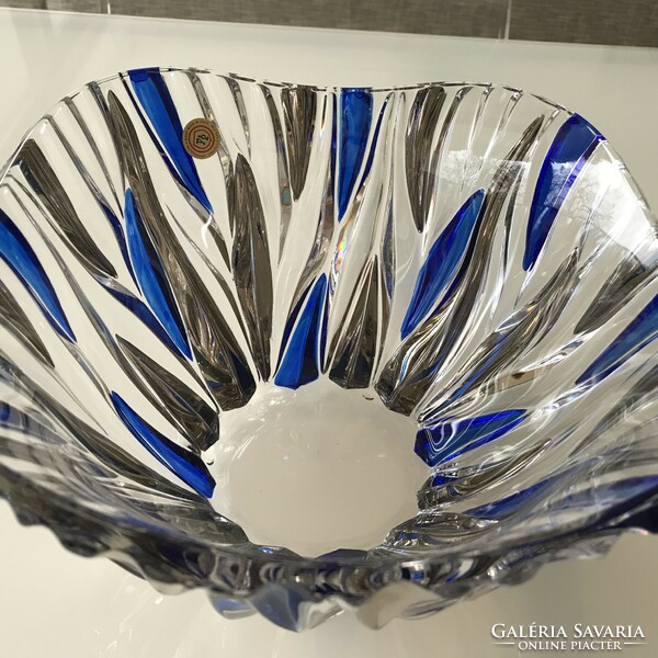 Italian lead crystal glass bowl with cobalt blue and antique gold überfang, 24 x 24 cm