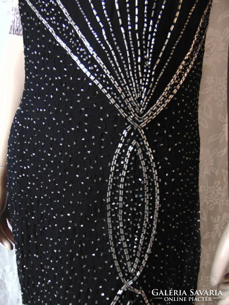Beaded half-shoulder black prom dress